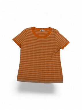 Madewell Orange and Cream Striped Short-Sleeve Crew Sweater